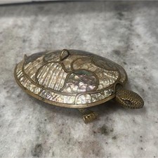 Vintage 1960s/70s Large Mexican Brass & Abalone Turtle Trinket Box picture