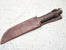 WW2 US Marines Mark2 Knife Kabar w Metal Butt Cap + Leather Sheath Staples Stich picture