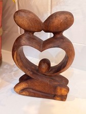 Vintage Hand Carved Wood Abstract Family Sculpture - Heart Unity Statue picture