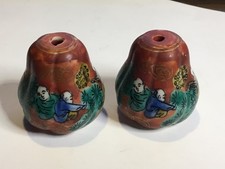 Vintage Japanese Scroll Weights Kutani Ware TWO Porcelain Hand-painted Signed picture