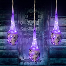 FUNPENY 3.2FT Halloween Decoration Hanging Light Up Spider Egg Sacs 3 Purple picture