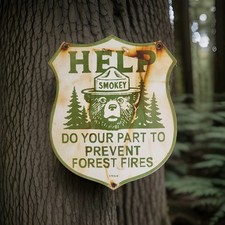 Vintage US Forestry Service Porcelain Sign Smokey Bear Prevent Forest Fires USFS picture