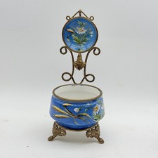 Antique Victorian Blue Floral Porcelain Pocket Watch Holder Jewelry Dish Flaw picture