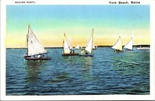 Scenic View Sailing Party York Beach Maine Group Boats Postcard Unused Unposted picture