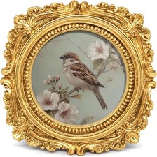 Gold Vintage Bird Floral Round Photo Frame 4in Ornate Baroque Mini Picture Frame picture