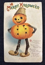 Vintage 1914 Merry Halloween Postcard Clapsaddle Pumpkin Man International Art picture