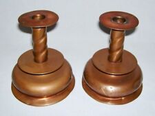 Vintage Pair Hand Made Solid Copper CANDLESTICK HOLDERS w/Removable Wax Catchers picture