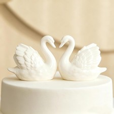 2PCS White Swan Figurines Cake Toppers, Elegant Ceramic Swan Couple Statues F... picture