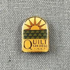 Vintage Quilt San Diego 1987 Enamel Pin Gold Tone Sun Souvenir Quilting picture