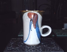 Studio Art Pottery Hand Glazed Stoneware Mug - Terracotta Brown Gray Blue 9oz picture