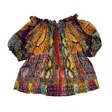 ETRO Multicolor Bright Printed Silk Off The Shoulder Blouse Size 42 (US 6) picture