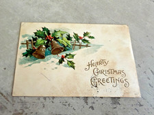 Vintage Hearty Christmas Greetings Embossed  Postcard picture