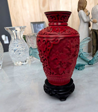 Vintage Chinese carved red cinnabar lacquer vase picture
