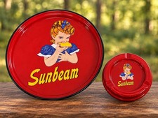 Rare Sunbeam Bread Little Miss Sunbeam Porcelain Enamel Tray Ashtray Set picture