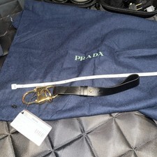 Prada Leather Strap Key Ring Keychain Toggle Black Gold Hardware picture