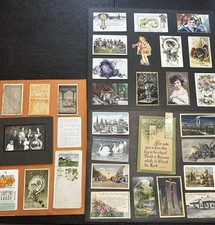 Antique Card Collection Scrapbooked On Poster Board 31 Items 1913 To 1929 picture
