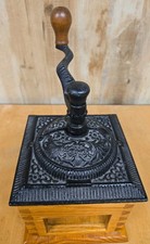 ORNATE CAST IRON WOOD COFFEE GRINDER Vintage Wooden  Crank Missing Drawer Parts picture