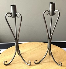 Set Of 2 Metal Scrollwork Candle Holders Old Silver Tone 11