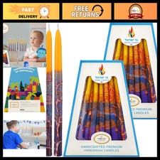 2-Pack Dripless Hanukkah Candles - Decorative Purple, Blue, Orange Stripes, 60 M picture