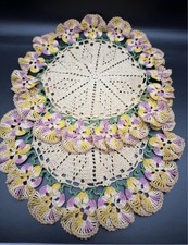 1940s-1950s Vintage Yellow, Pink, Green Floral Motif Dollies- Set Of 2 picture