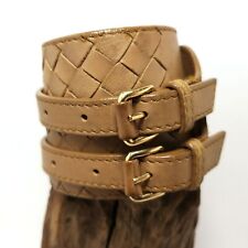 BOTTEGA VENETA Beige Intrecciato Woven Leather Double Wrap Buckle Bracelet picture