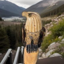 XL “AMERICAN EAGLE” Full Wood Bald Eagle Realistic Glass Eye Art HAND CARVED picture