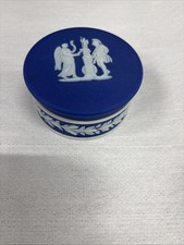 Antique Wedgwood Cobalt Blue Jasperware Trinket Box Depicting War & Victory  picture