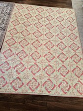 Beautiful Vintage Yellow, Mint Green, Coral Pink Quilt  71