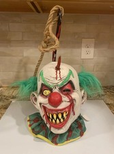 Creepy Severed Clown Head With Hook Hanging Halloween Prop Bloody Scary NEW picture