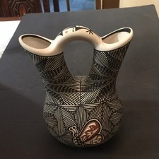 c1960 ACOMA PUEBLO POTTERY WEDDING VASE  BIRD NATIVE AMERICAN INDIAN ~ SKY CITY picture