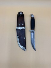 VINTAGE J C HIGGINGS FIXED BLADE HUNTING KNIFE W / Mora Leather Sheath picture