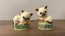 Vintage Kitschy Japan Salt & Pepper Shaker Set Big Eyed Siamese Cats Brown picture