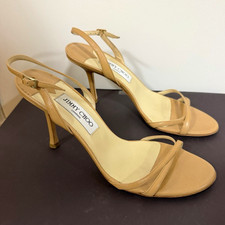 Jimmy Choo Beige Leather Strappy Ankle Strap Stiletto Open Toe Heels 9.5 picture