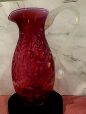 Vintage 1980-90's Fenton Cranberry Opalescent Daisy & Fern 10 1/2