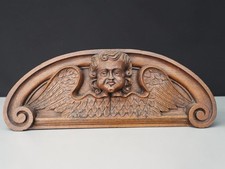 Antique oak wood carved  angel head wall plaque picture