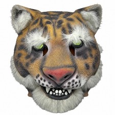 Vintage Leopard Full Head Latex Mask Faux Fur Realistic Big Cat Halloween RARE picture