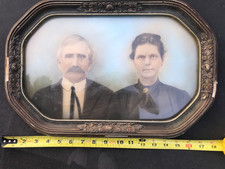 Antique Victorian Octagon Oval Wood  Convex Bubble Glass Picture Frame picture
