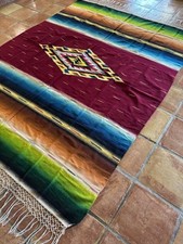 Vintage 1930s 40s Mexican Saltillo Serape 89 X 66 Wool Blanket Weaving Textile picture