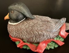 Silver Deer Christmas Animals Wood Duck Drake Figurine Resin Painted Tom Rubel picture