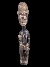 Vintage African Baule Maternity Figure Mother Child Ivory Coast Wood Carving picture