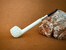 Apple Meerschaum Pipe Exclusive Rustication Long Shank Design Silver Spigot Stem picture