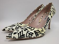 Miu Miu Women's White Patent Leather Music Note Print Pumps Made in Italy picture