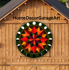Barn Quilt Sign, 16 Point Star Green Earth Tones, Hex Round Metal Sign 6 Sizes picture