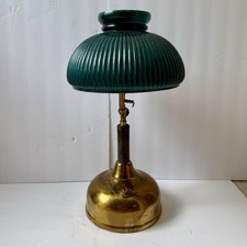 Antique 1929 Coleman Quick-Lite Lamp Green Glass Shade Brass Art Deco Vintage picture