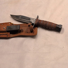 Vintage Fixed Blade Knife Clip Point Plain Edge Leather Handle w/ Sheath picture
