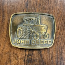 Vintage John Deere Brass Belt Buckle Row Crop Tractor Farming picture