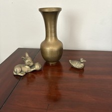 Brass Vintage 3 Piece Lot - Vase, Rabbit, & Duck  picture