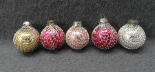 VTG (5) Christmas Ornament Mesh Ball Silver Feather Tree Japan 1