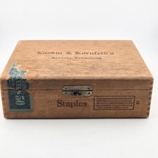 Laskin & Kornfeld Staples Vintage Wood Cigar Box Boite Nature NY Tax Stamp 50 picture