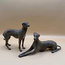 Vintage Mid-Century Modern Cast Metal Greyhound / Whippet Figurine Pair picture